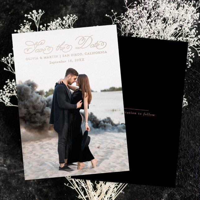 Invitation En Aluminium Script fantaisie Enregistrer la date (Créateur téléchargé)