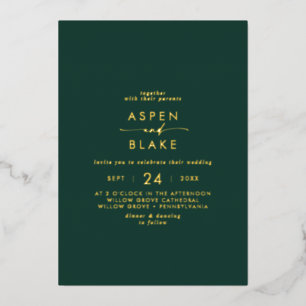 Invitation En Aluminium Script Gold Foil Mariage Décontracté Emerald