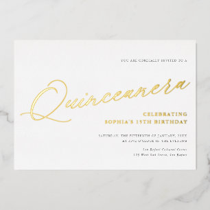 Invitation En Aluminium Script gracieux Quinceañera Anniversaire Party Gol