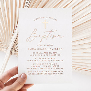 Invitation En Aluminium Script minimaliste moderne Baptême