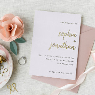 Invitation En Aluminium Script Minimaliste Moderne Or de Mariage