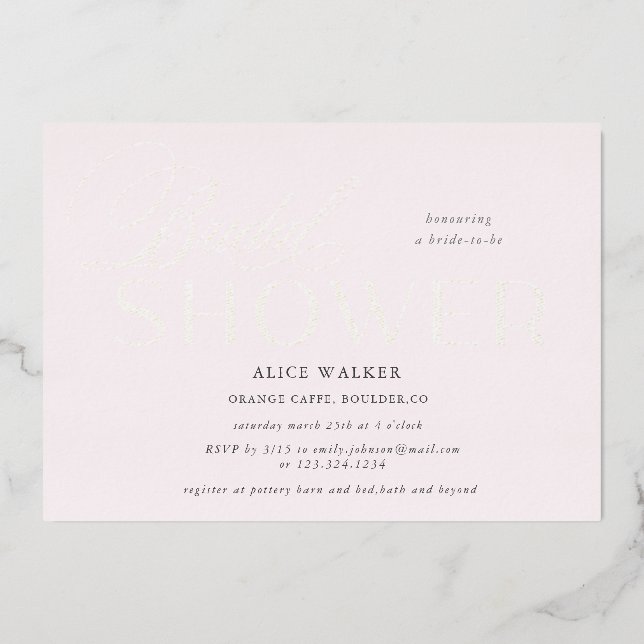 Invitation En Aluminium script moderne élégante douche nuptiale (Recto)