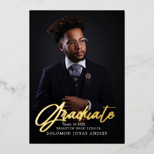 Invitation En Aluminium Script moderne photo Lycée diplôme