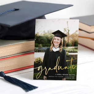 Invitation En Aluminium Script moderne Plein-Bleed Photo Graduation VRAI