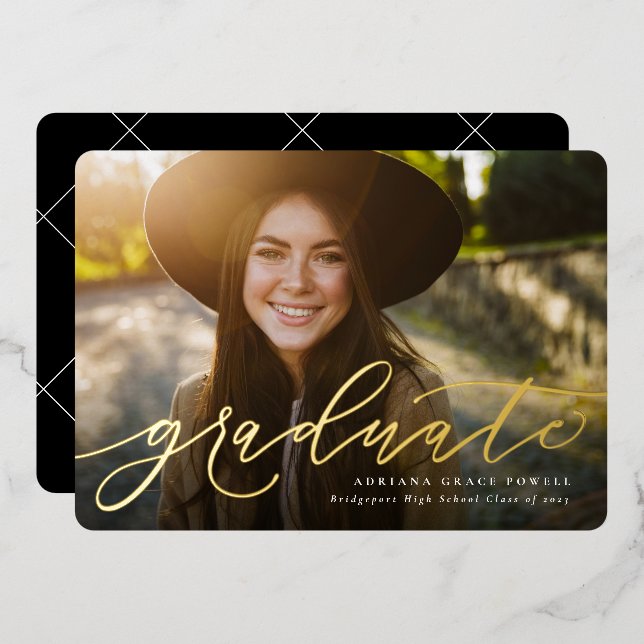 Invitation En Aluminium Script moderne simple une graduation photo (Recto/Verso)