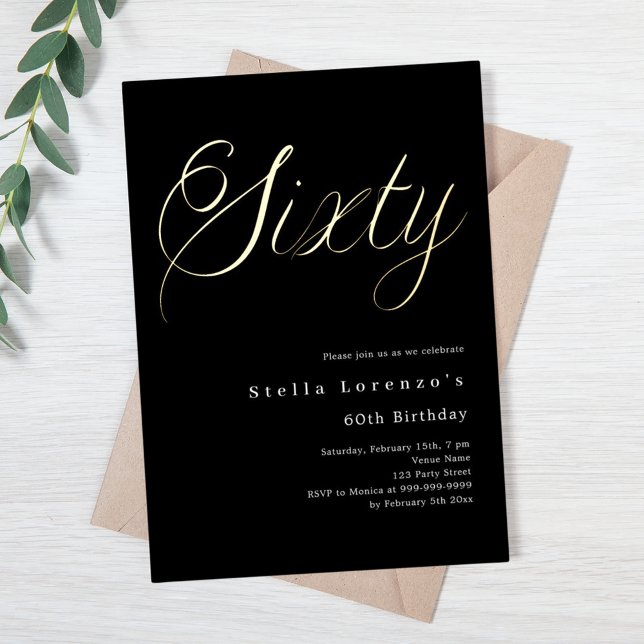 Invitation En Aluminium Script or gold luxe 60e anniversaire  (Créateur téléchargé)