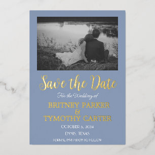 Invitation En Aluminium Script photo de mariage moderne code QR bleu pouss