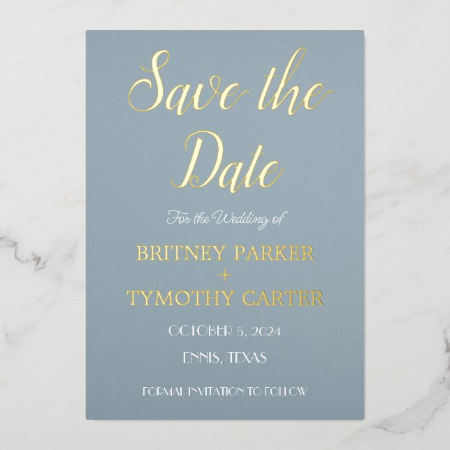 Invitation En Aluminium Script photo de mariage moderne code QR bleu pouss (Recto)