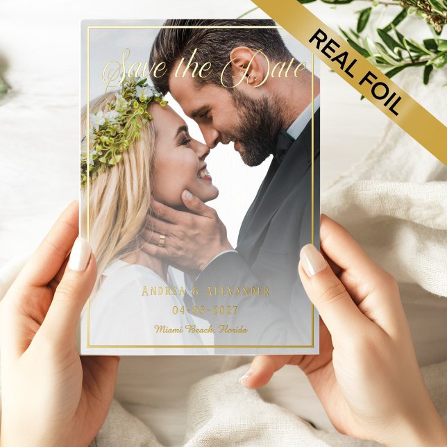 Invitation En Aluminium Script photo Enregistrer la date (Créateur téléchargé)