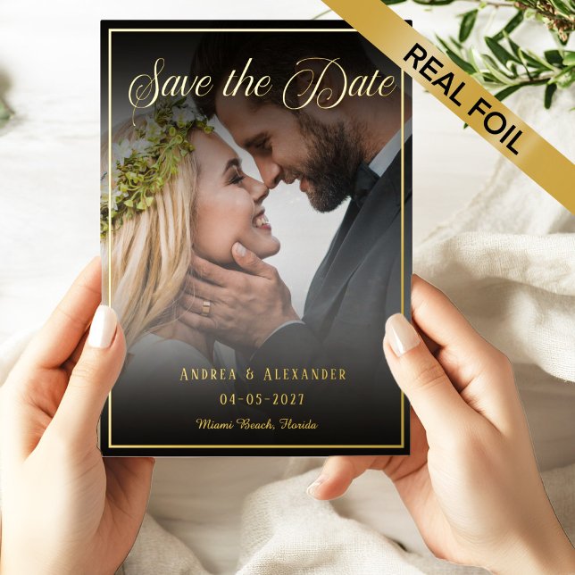 Invitation En Aluminium Script photo Enregistrer la date (Créateur téléchargé)