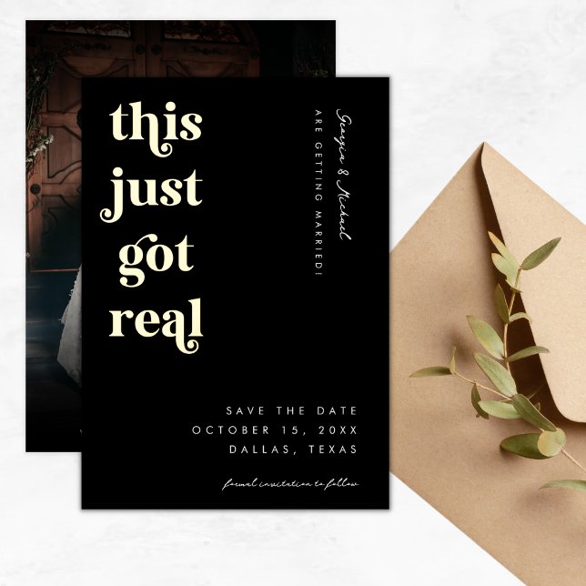 Invitation En Aluminium Script Rétro Ce Juste Obtenu Vraiment Drôle Mariag (Créateur téléchargé)