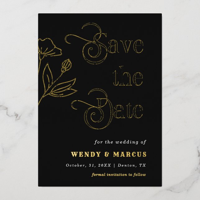 Invitation En Aluminium Script rétro Goth Dark Mariage esthétique Real (Recto)