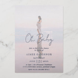 Invitation En Aluminium Script rustique Photo moderne Oh Baby shower Argen