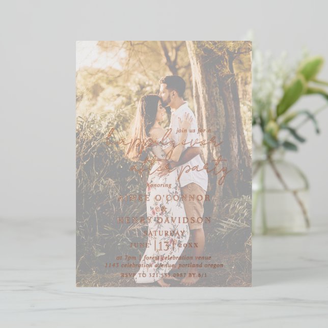 Invitation En Aluminium Script Rustique Photo Réception de mariage moderne (Debout devant)