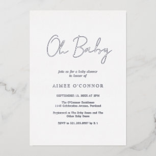 Invitation En Aluminium Script rustique simple Baby shower élégant Argent