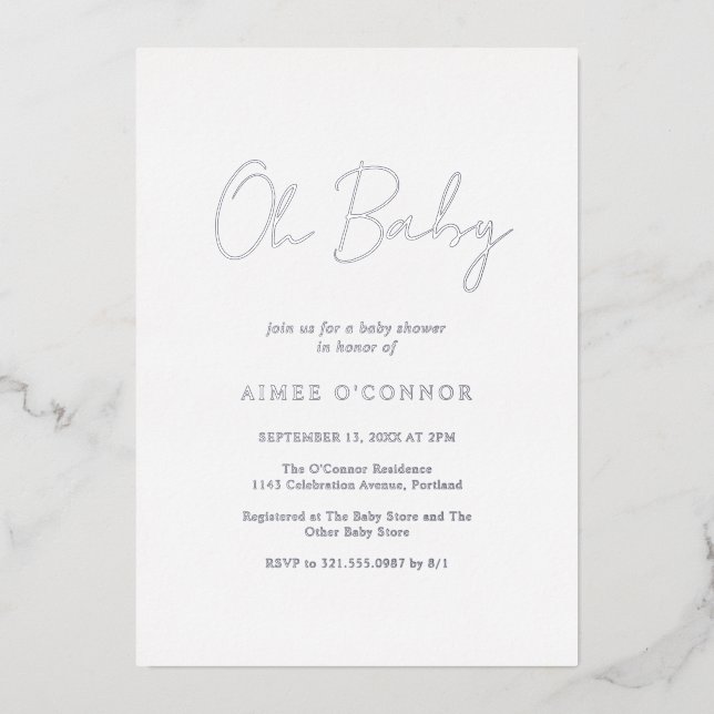 Invitation En Aluminium Script rustique simple Baby shower élégant Argent (Recto)