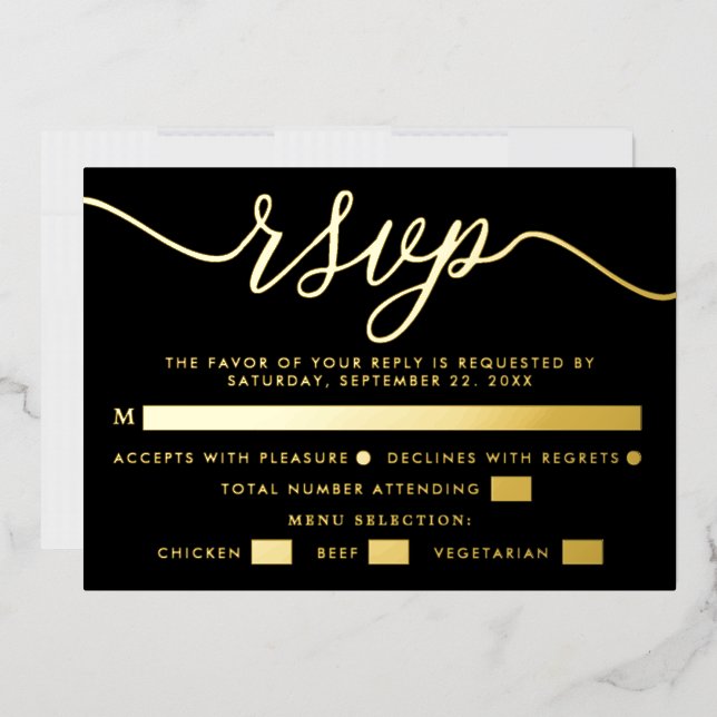 Invitation En Aluminium Script simple - Real Foil - Mariage RSVP & Menu (Enveloppe)