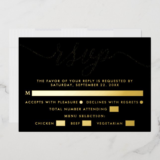 Invitation En Aluminium Script simple - Real Foil - Mariage RSVP & Menu (Enveloppe)