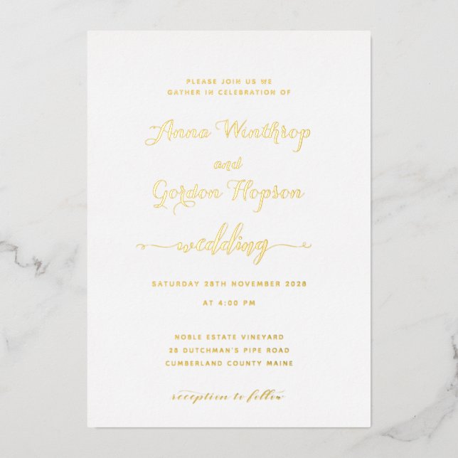 Invitation En Aluminium Script Swash Calligraphie Mariage or (Recto)