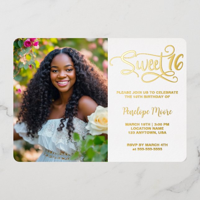 Invitation En Aluminium Script tendance Sweet 16 Anniversaire Photo (Recto)