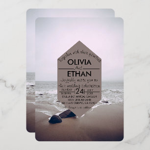 Invitation En Aluminium Seascape beach shore marine Mariage Foil Invitatio