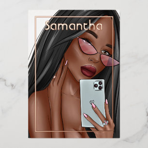 Invitation En Aluminium Selfie Femme fête d'anniversaire