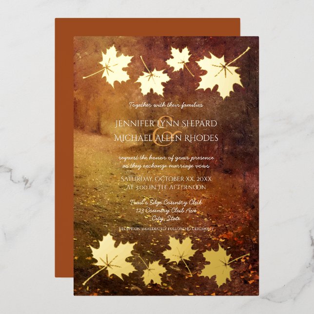 Invitation En Aluminium sentier d'automne feuilles d'érable accent mariage (Recto/Verso)
