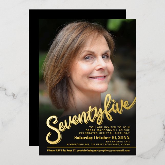 Invitation En Aluminium Sept cinq 75e anniversaire photo personnalisée noi (Recto/Verso)