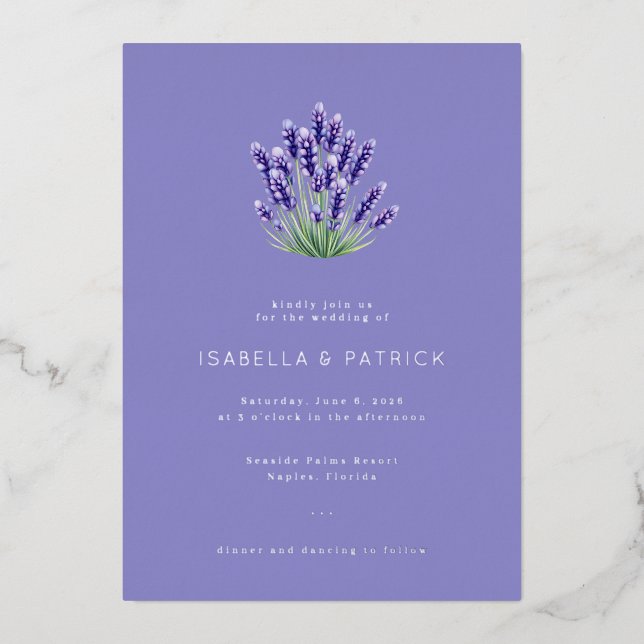 Invitation En Aluminium Serene Lavender Floral Bouquet (Recto)