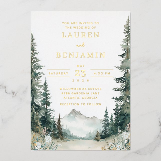 Invitation En Aluminium Serene Mountain Wedding (Recto)