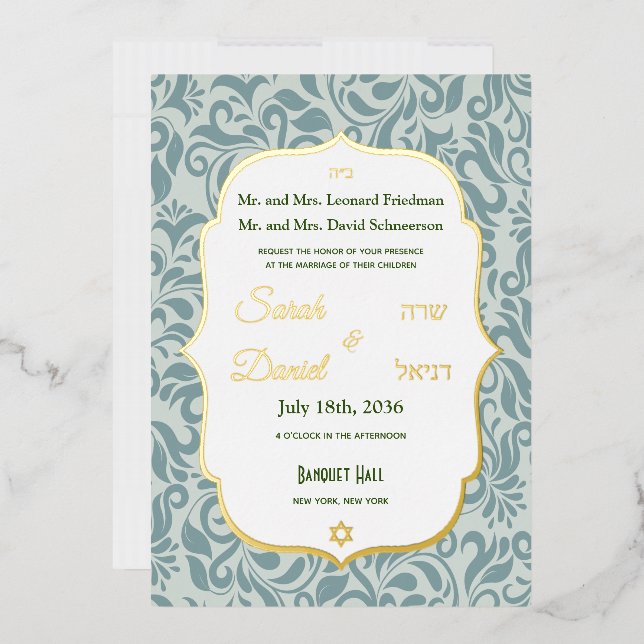 Invitation En Aluminium Serenit Blue Brocade Flourdissant Mariage Gold (Enveloppe)