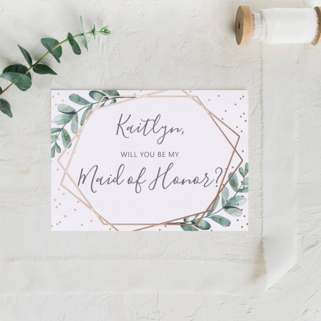 Invitation En Aluminium Serez-Vous Ma Fille D'Honneur Eucalyptus Géométriq (Créateur téléchargé)