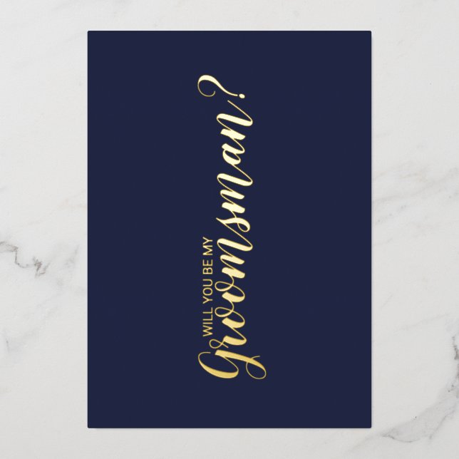 Invitation En Aluminium Serez-Vous Mon Groomsman ? Marine et Or (Recto)