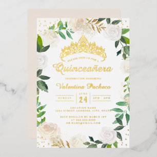Invitation En Aluminium Serre Florale d'or Tiara Quinceanera
