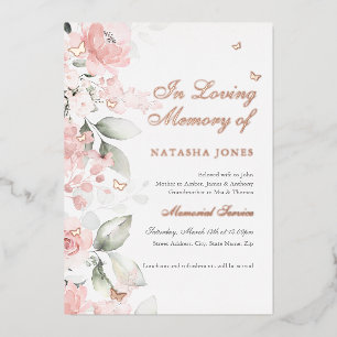 Invitation En Aluminium Service commémoratif aux papillons floraux rose