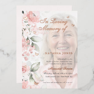 Invitation En Aluminium Service commémoratif papillon floral rose photo