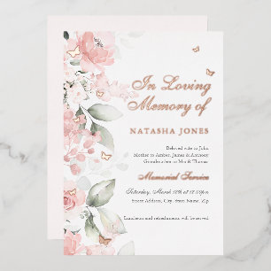 Invitation En Aluminium Service funéraire papillon floral rose