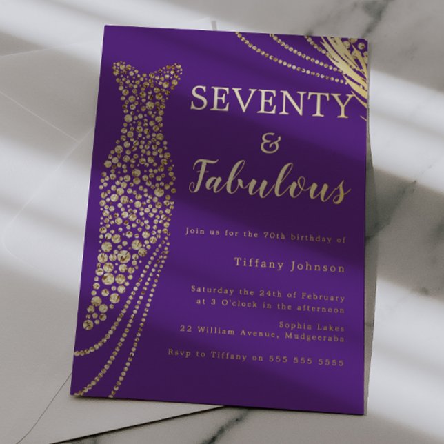 Invitation En Aluminium Seventy & Fabulous Purple & Gold 70th Birthday  (Créateur téléchargé)
