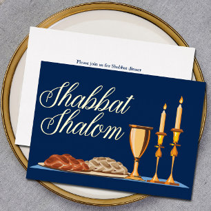 Invitation En Aluminium Shabbat Shalom Dîner juif Marine Bleu Or