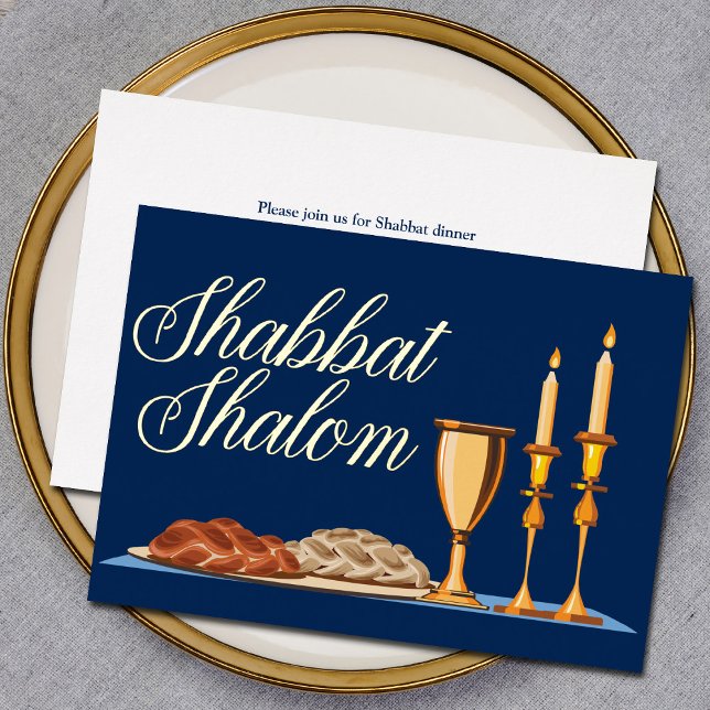 Invitation En Aluminium Shabbat Shalom Dîner juif Marine Bleu Or (Créateur téléchargé)