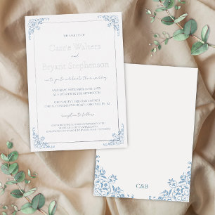 Invitation En Aluminium Shabby romantique Chic Bleu et Mariage blanc