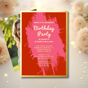Invitation En Aluminium Shhh Surprise fête d'anniversaire Preppy Pink Glam