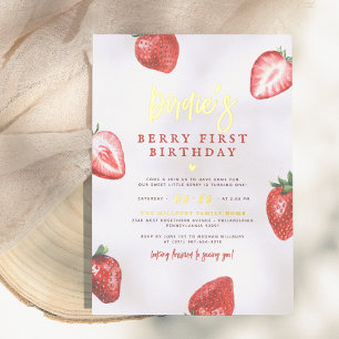 Invitation En Aluminium Shiny Berry Première Fille à la Fraise 1er Anniver