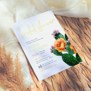 Invitation En Aluminium Shiny Boho Desert Cactus & Flowers Fête des mariée