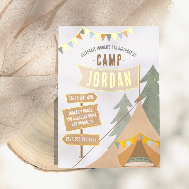 Invitation En Aluminium Shiny Camping Outdoor Adventure Boy Anniversday Pa (Créateur téléchargé)