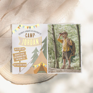 Invitation En Aluminium Shiny Camping Outdoor Boy Photo Anniversaire