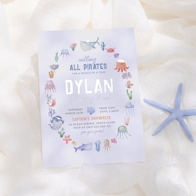 Invitation En Aluminium Shiny Under The Sea Ocean Boys Pirate Birthday (Créateur téléchargé)