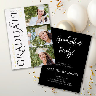 Invitation En Aluminium Side Typographie 3 Photo Graduation Party