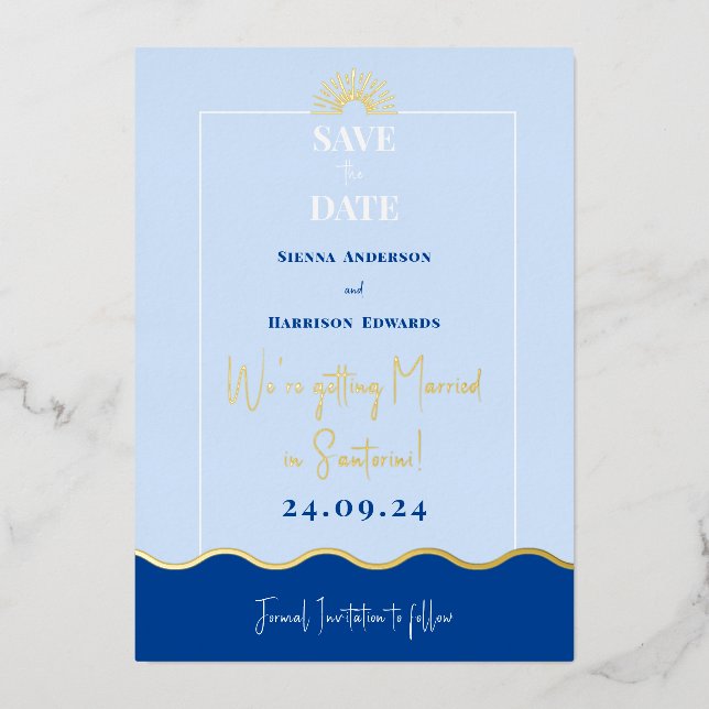 Invitation En Aluminium SIENNA Modern Destination Gold Foil Enregistrer la (Recto)