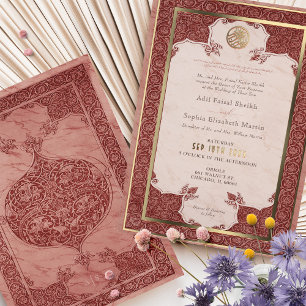 Invitation En Aluminium Sienna Ruby Red Lace Mariage musulman traditionnel